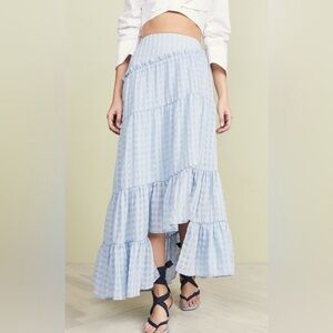 3.1 Phillip Lim Light Blue Asymmetric Tiered Seersucker Skirt